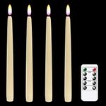 Eldnacele Flameless Battery Operated Window Taper Candles Flickering with Remote Control, Ivory Real Wax Coated LED Taper Candles with Timer for Wedding Party Decoration Pack of 4