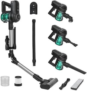 JAP C3 Stielstaubsauger mit Wischfunktion | Wandhalterung und Zubehörset für Hartböden und Teppich | 35 min laufzeit | Akku handstaubsauger | Schwarz