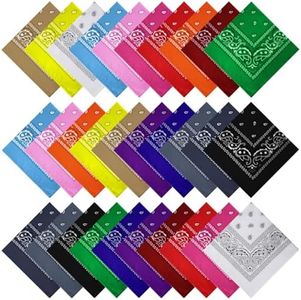 PLULON 30 Pack Bandanas for Men Women, Paisley Pattern Bandana Bulk Headbands Men Handkerchief Face Mask Square Scarf Headwear 100% Polyester