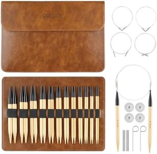 Guclud Bamboo Knitting Needles Set, 5-Inch Interchangeable Circular Knitting Needles US 4-15 (3.5-10mm),12 Pairs of Hand-Polished Circular Needles, 4 Cables, Accessories & Case (Black Tip)