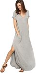 Verdusa Women's V Neck Side Pockets Split Hem Beach Long Maxi Dress A&Grey L