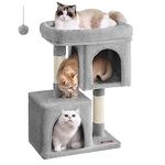 Feandrea Cat Tree, 74 cm Cat Tower, M, Cat Condo for Medium Cats up to 5 kg, Large Cat Perch, 2 Cat Caves, Scratching Post, Light Grey PCT612W01