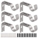 Curtain Pole Brackets, 6Pcs Adjustable Curtain Rod Brackets for 25mm Poles, Metal Heavy Duty Wall Rod Bracket Silver