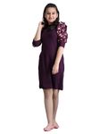 KUDUZO Girls Midi Knee Length Party Dress | Festive Party Dress for Girls| Knee Length Bodycon Dress | Fashion Sleeve Fancy Dress for Birthday Girl (11-12 Years, Purple)