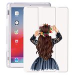 Idocolors Pad Case White Cases for iPad 7th/8th/9th Generation (iPad 10.2 Inch Case 2019/2020/ 2021) Back of Girl Anti-Scratch Shockproof with Pencil Holder Lightweight Smart Trifold Stand Case