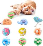 Paw Paw Babe 9 Pcs Cat Balls & Catnip Toys Set - Cartoon Fuzzy Balls, Soft & Lightweight - Kittens Chewing, Kicker Toys - Cat Toys for Indoor Cats - Kitten & Cat Accessories - Pack of 9