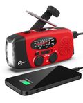 Esky [Upgraded Version] Portable Emergency Weather Radio Hand Crank Self Powered AM/FM/NOAA Solar Radios with 3 LED Flashlight 1000mAh Power Bank Phone Charger (Red)