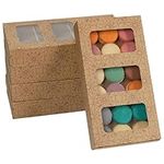 Belle Vous 5 Pack of Macaron Boxes with Window - Patterned Brown Kraft Party Treat Gift Boxes- 5.12 x 9.96 x 1.57 Inches - Loot Goodie Gable Boxes with Windows for Birthdays, Food & Wedding Favours