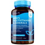 Men's Multivitamins and Minerals - 25 Essential Active Vitamins and Minerals with Added Maca Root and Panax Ginseng - 180 Vegan Tablets - Made in The UK by Nutravita