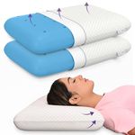 MY ARMOR Ventilated Cool Gel Memory Foam Pillows, Orthopedic Pillows for Neck Pain Relief, Queen Size - 22X14X4.5 Inches with Checks Pattern Pillow Cover - 350 GSM - Pack of 2