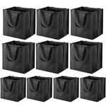 10 Pack Reusable Grocery Shopping Bags, Large Foldable Heavy Duty Shopping Bags, Eco-Friendly Produce Bags with Long Handle for Shopping Groceries Clothes (Non-woven black)