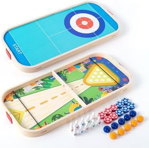 Miosea 3-in-1 Table Game Curling, Slingshot Ball, and Bowling Game - Portable Family Game, Suitable for Children 3+ Years Old, Christmas