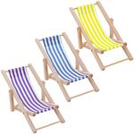 cobee Dollhouse Miniature Beach Chair, 3 Pieces 1:12 Wooden Mini Folding Beach Chair Dolls House Mini Deck Chair Dollhouse Furniture Accessories for Indoor Outdoor