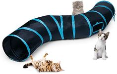 Sheldamy Cat Tunnel, S-2-Way Cat Tunnels for Indoor Cats, Collapsible Cat Play Tunnel, Interactive Toy Maze Cat House with 1 Play Ball for Cats, Puppy, Kitty, Kitten, Rabbit (Blue & Black)