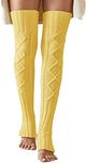 Leoparts Women's Extra Long Stirrup Leg Warmers Winter Knitted Over Knee Thigh High Footless Socks, Pastel Yellow