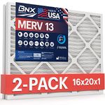 BNX 16x20x1 MERV 13 Pleated Air Filter - Made in USA - Electrostatic Charged HVAC AC Furnace Filters - Removes Pollen, Mold, Bacteria, Smoke (2 Pack)