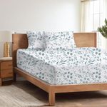 linenaffairs Bed Sheets - Brushed Microfiber - Flat Bedsheets & Pillowcase - Breathable Wrinkle, Fade Resistant & Cooling Sheets - King - 108x108 Inch_Tranquil Green Petals