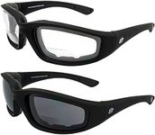 Birdz Eyewear Oriole Bifocal Safety Motorcycle Sunglasses 3 Pairs Black Frames 1.5 Clear & Smoke Lenses Carry Bag (Clear & Smoke)