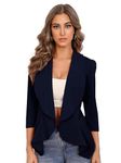 KOTTY Women's Single Breasted Relaxed Fit Shawl Collar 3/4 Sleeve Blazer Navy blue