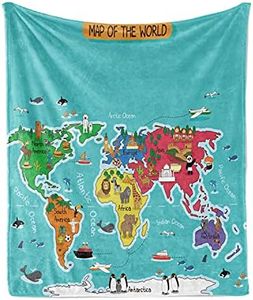 Lunarable World Map Throw Blanket, Colorful Map Playroom Theme Cartoon Style Continents, Flannel Fleece Accent Piece Soft Couch Cover for Adults, 60" x 80", Yellow Blue