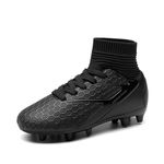 DREAM PAIRS Boys Girls Soccer Cleats Youth Firm Groud Outdoor Sport Athletic High Top Football Shoes for Little/Big Kid, Black Monochrome, 6 Big Kid