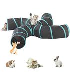 Lightweight Collapsible 5 Way Cat Tunnel with Pompom and Bells,Interactive Crinkle Pop Up Maze House Toy for Cat,Small Rabbits,Kittens,Puppy, Ferrets, Guinea Pig (4 way S-shape, Blue/Black)
