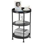 YEAKOO Industrial Nordic End Table, 3-Tier Round Side Table with Storage Shelf Edge Protection Tray, Sturdy Metal Frame Coffee Table Bedside Table for Living Room Bedroom Small Spaces/Black