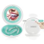 Retainer Case with 2 in 1 Aligner Removal Tool & Chewies, Portable Aligner Case with Magnetic Mirror and Slid Vent Holes, Compatible with Invisalign, Denture Holder Case for Traveling Perfectly White