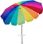 AMMSUN 7.5ft Heavy Duty HIGH Wind Beach Umbrella with sand anchor & Tilt Sun Shelter, UV 50+ Protection Outdoor Umbrellas Sunshade with Carry Bag for Patio Garden Pool Backyard Rainbow