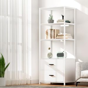 Artiss Bookshelf Bookcase Display Shelf 2 Drawers Storage Rack Cabinet White