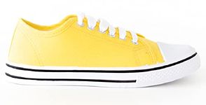 Ladies Unisex Flat Casual LACE UP Girls Pumps Canvas Plimsolls Womens Trainers Shoes Gym Sports Trainers Lightweight Comfortable PE Yellow