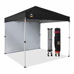 CROWN SHADES 8x8 Pop Up Canopy with 1 Side Wall - Beach Tent with One Push Setup - Outdoor Sun Shade for Events, Parties, Camping - Gazebo with STO-N-Go Cover Bag (Black)