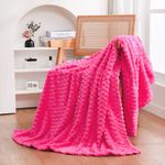 Puncuntex Hot Pink Throw Blanket 50"×60" inches Gifts for Mom Fuzzy 3D Jacquard Decorative Flannel Fleece Super Soft Plush Cozy Blanket for Couch Sofa Chair Lightweight