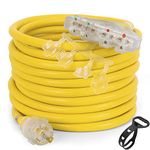 25 Feet Heavy Duty Generator Adaptor Extension Cord,Locking Cord,NEMA L14-30P/Four 5-20R, 4 Prong 10 Gauge Flexible Generator Cable,Generator Power Cord, 125/250V 30Amp 7500 Watts