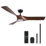 VONLUCE Ceiling Fans with Lights and Remote Control, 52 Inch Modern Ceiling Fan with 3 Blades Noiseless 6-Speed Reversible DC Motor for Bedroom Living Room Kitchen Study, Walnut with Light