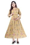 MAMMA'S MATERNITY� Women's Long Length Rayon Orchid Yellow Flower Printed Maternity/Feeding/Nursing Dress (MAMOYLWFLWPRNTD2264-XL_Orchid Yellow Flower_X-Large)