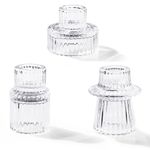 Toptime Candle Holders Set of 3, Glass Candlestick Holders Pinstripe Pattern, Reversible Tealight & Taper Candle Holders, Transparent Crystal Tea Light Candle Holders for Wedding Dinner Party Festival