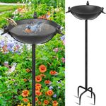 Giyiprpi 58In Freestanding Birdbaths Bowl Outdoor, Free Standing Garden Bird Bath Feeder Bowl with 3 Bird Statues, Birdbath & Birdfeeder with Metal Stake Garden Yard Lawn Decor (Black)