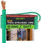 GearIT Stranded THHN Wire (10 Gauge, 50 Feet) 100% OFC Electrical Building Wire, Rated for Up to 600 Volts, Single Conductor, Nylon Jacket, UL Listed/RoHs Compliant - Green, 50ft