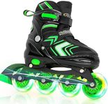 Adjustable Inline Skates for Boys, Boys Roller Skates for Kids Ages 8-12, Roller Skates with All Light up Wheels for Youth, Green