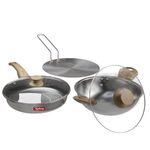 Lifelong TriPly Combo Kadhai, Fry Pan with Lid & Roti Tawa for Cooking, Cookware Set Kadai - 20 cm, Fry Pan - 20 cm, Induction Bottom and Gas Stove Cookware - (Silver, LLTPC12)