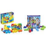 Mega Bloks the Alphabet Train 50 Pieces & MEGA BLOKS Big Building Bag Building Set with 60 big and colorful building blocks, and 1 storage bag, toy gift set for ages 1 and up