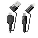 INICIO Quad 4 in 1 60W PD Cable Dual USB-C/A To Type C/iP Fast Charging For MacBook Pro Air iPad iPhone 15 14 13 12 Galaxy S24 S23 Ultra Pixel 8 7 Redmi etc