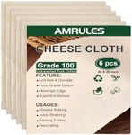 Amrules Cheese Cloths for Straining, 6PCS 20x20 Inch Grade 100 Cheese Cloth, Reusable Washable Unbleached Pure Cotton Cheesecloth for Cooking and Cheese Making with Hemmed Edge