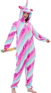 ABENCA Fleece Unicorn Onesie Pajamas for Women Adult Cartoon Animal Christmas Halloween Cosplay Onepiece Costume, A - Star Sky Unicorn, Medium