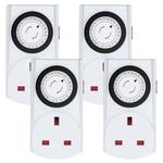 G-Homa Mechanical Timer Plug Socket UK, 24 Hour Programmable Energy Saving Plug-in Indoor Timer Plug Switch for Lights, Lamps and Home Appliances, Daily On/Off Cycle, CE Listed (4 Pack)