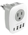 1 Pack Italy Travel Plug Adapter, VINTAR Grounded Power Adapter with 1 USB C, 2 American Outlets and 3 USB Ports, 6 in 1 International Power Adapter for Canada to Italy Uruguay Chile (Type L)