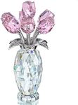 H&D HYALINE & DORA Pink Crystal Rose Bouquet Figurine,Handmade Rose Flower Gifts for Mom Gifts for Women,Glass Flower Collectible Ornament Home Table Wedding Decor