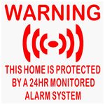 6 x Stickers Home Protected for Windows Monitored Alarm Security System Signs 24hr Warning House Flat Business Property Self Adhesive Vinyl Red onto Clear