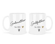 UNIQUEPGIFTS Godmother and Godfather Mugs, Godparents Gifts, Christening Gifts for Godparents, 11 Oz White Ceramic Mugs (Godmother & Godfather Set Est. 2024 (2 Mugs))